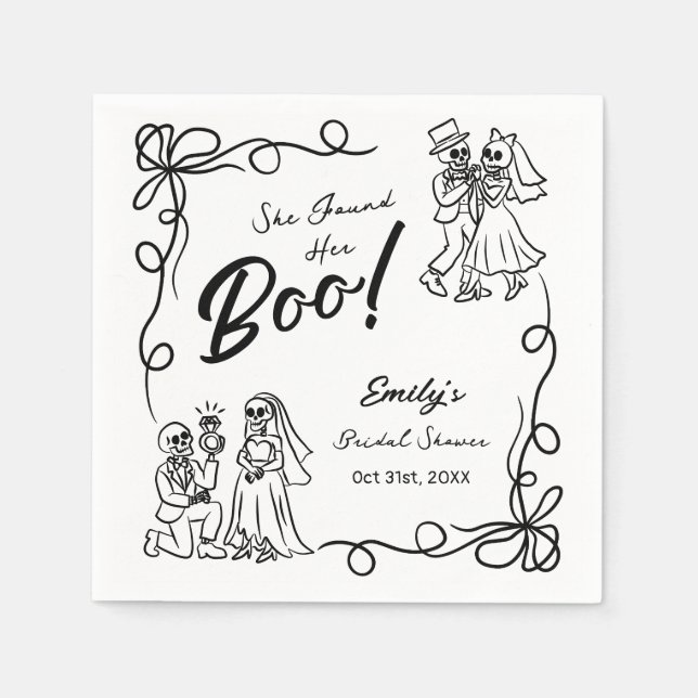 Hand Drawn Whimsical Halloween Bridal Shower Napkins (Front)