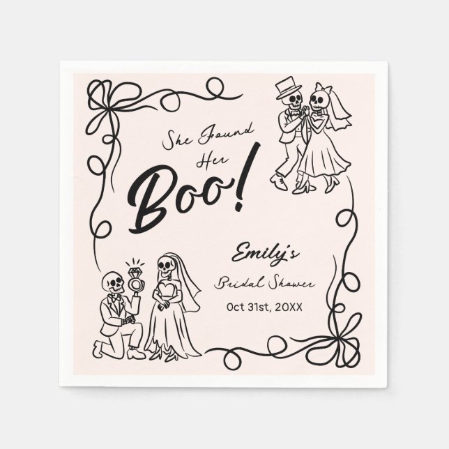 Hand Drawn Whimsical Halloween Bridal Shower Napkins (Front)