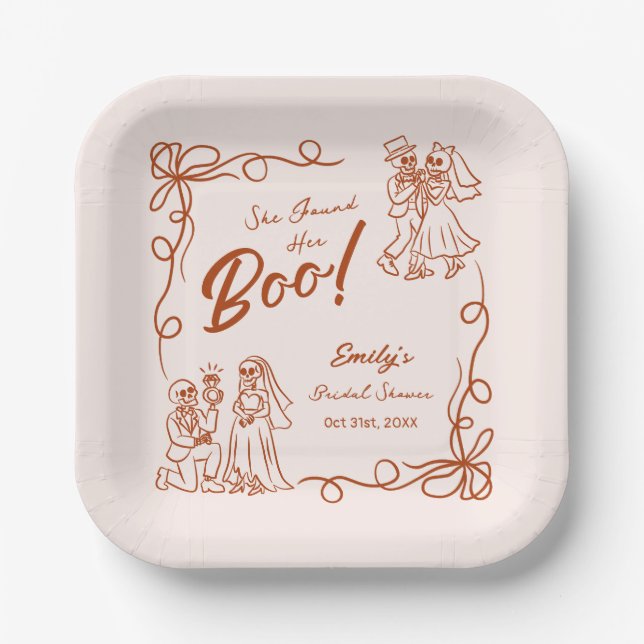 Hand Drawn Whimsical Halloween Bridal Shower Paper Plates (Front)