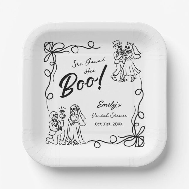 Hand Drawn Whimsical Halloween Bridal Shower Paper Plates (Front)