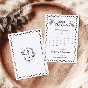 Hand Drawn Whimsical Handwritten Calendar Wedding Save The Date