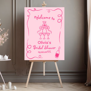 Hand Drawn Whimsical Hot Pink Bridal Shower Foam Board