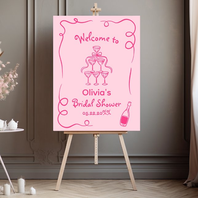 Hand Drawn Whimsical Hot Pink Bridal Shower Foam Board (Creator Uploaded)