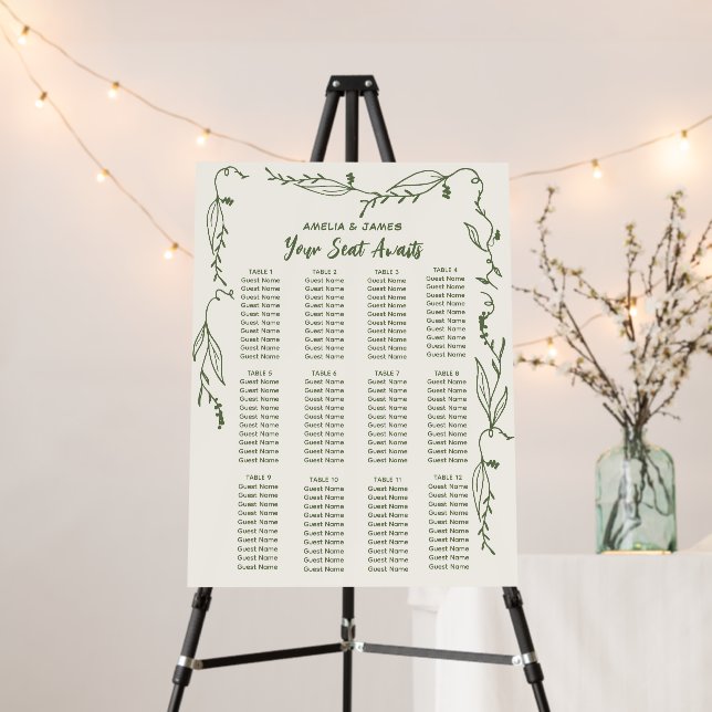 Hand Drawn whimsical Italian weddin Seating Chart  Foam Board (In Situ (Stand))