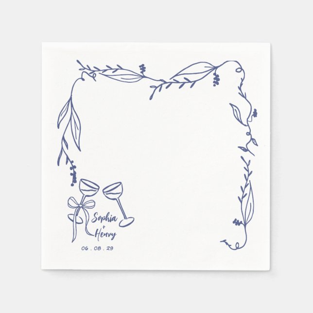 Hand Drawn whimsical Italian wedding Napkins (Front)