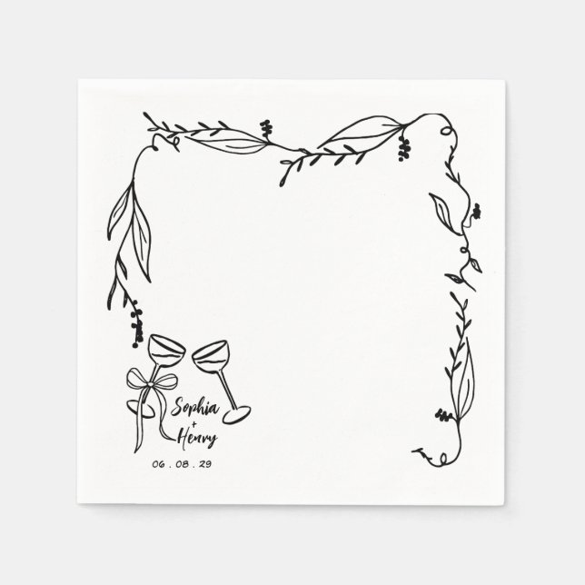 Hand Drawn whimsical Italian wedding Napkins (Front)