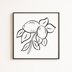 Hand-Drawn Whimsical Lemon Branch Art Poster