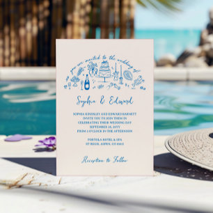 Hand-drawn whimsical line art wedding style invitation