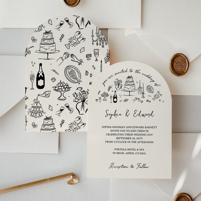 Hand-drawn whimsical line art wedding style invitation (Creator Uploaded)