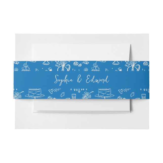 Hand-drawn whimsical line art wedding style invitation belly band (Front Example)