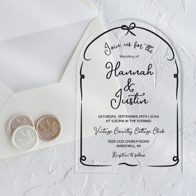 Hand drawn whimsical modern trendy wedding acrylic acrylic invitations (Creator Uploaded)