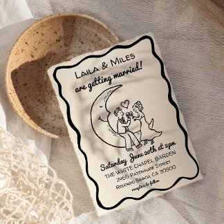 Hand Drawn Whimsical Moon wedding invitation