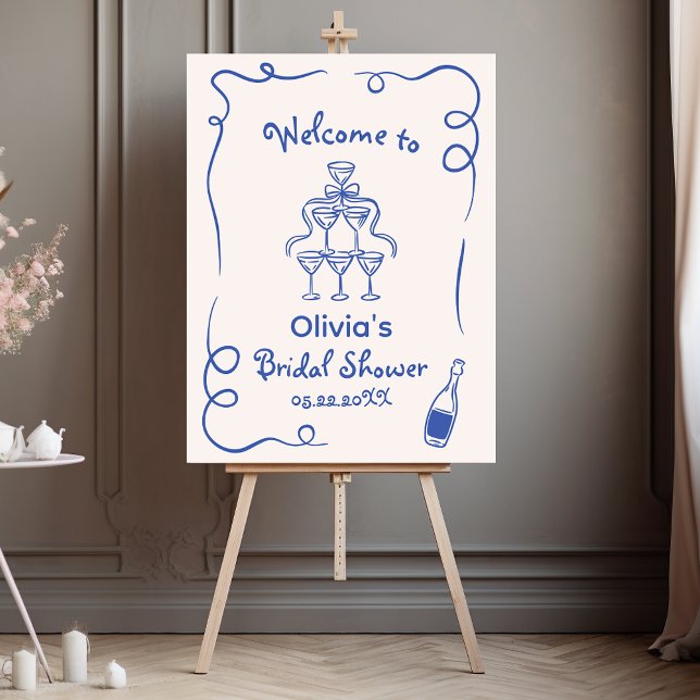Hand Drawn Whimsical Navy Blue Bridal Shower Foam Board (Creator Uploaded)