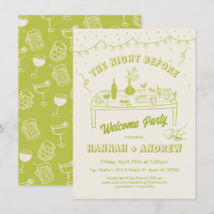 Hand drawn whimsical night before welcome party invitation