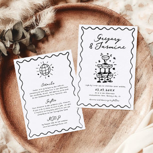 Hand Drawn Whimsical Quirky Handwritten Wedding Invitation