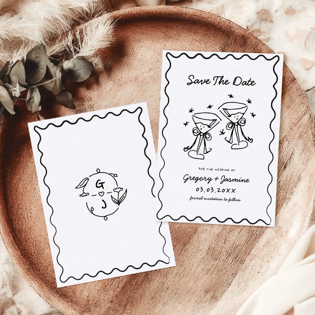 Hand Drawn Whimsical Quirky Handwritten Wedding Save The Date (Creator Uploaded)
