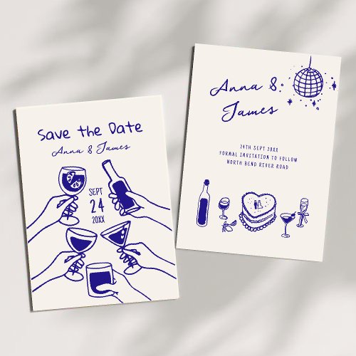 hand drawn whimsical Quirky save the date wedding Invitation