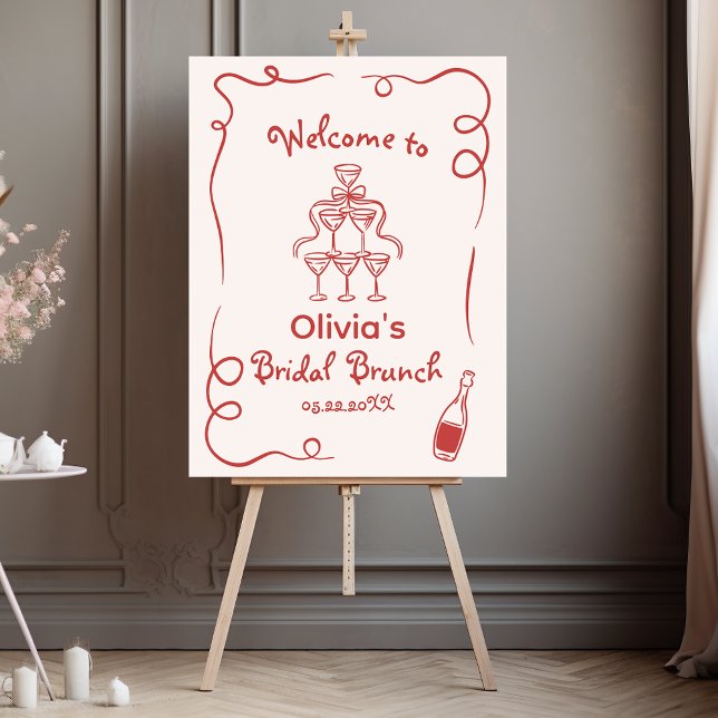 Hand Drawn Whimsical Red Bridal Brunch Shower Foam Board (Creator Uploaded)