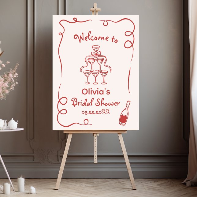 Hand Drawn Whimsical Red Bridal Shower Foam Board (Creator Uploaded)