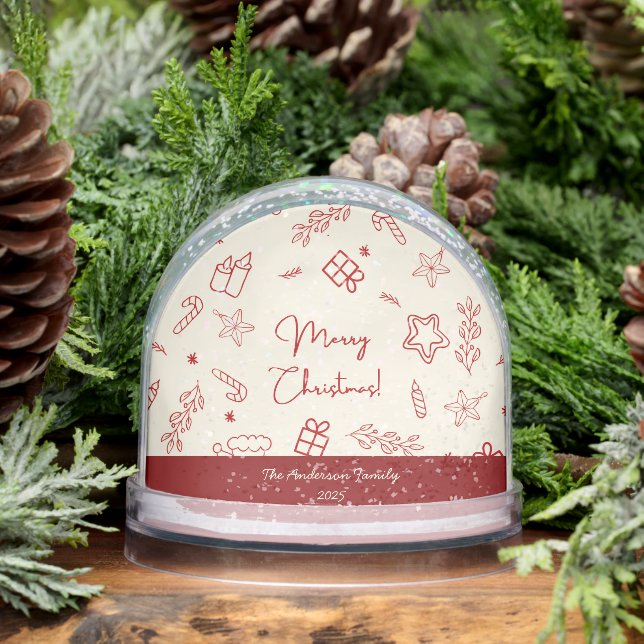 Hand Drawn Whimsical Red Doodle Christmas Snow Globe (Winter)