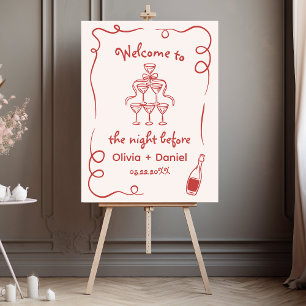 Hand Drawn Whimsical Red Rehearsal Dinner Sign