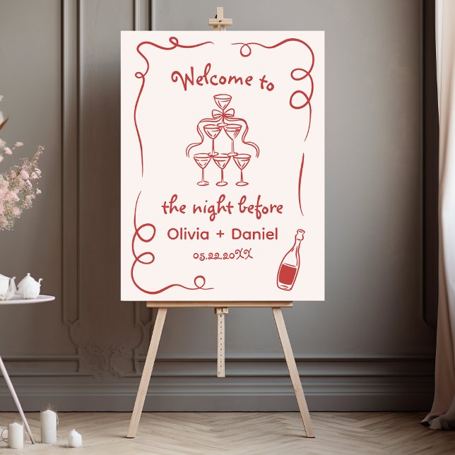 Hand Drawn Whimsical Red Rehearsal Dinner Sign (Creator Uploaded)