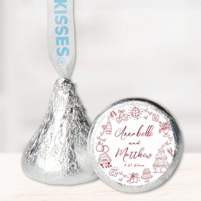 Hand Drawn Whimsical Red Wedding Hershey®'s Kisses® (Hand Drawn Whimsical Red Wedding Hershey®'s Kisses®)