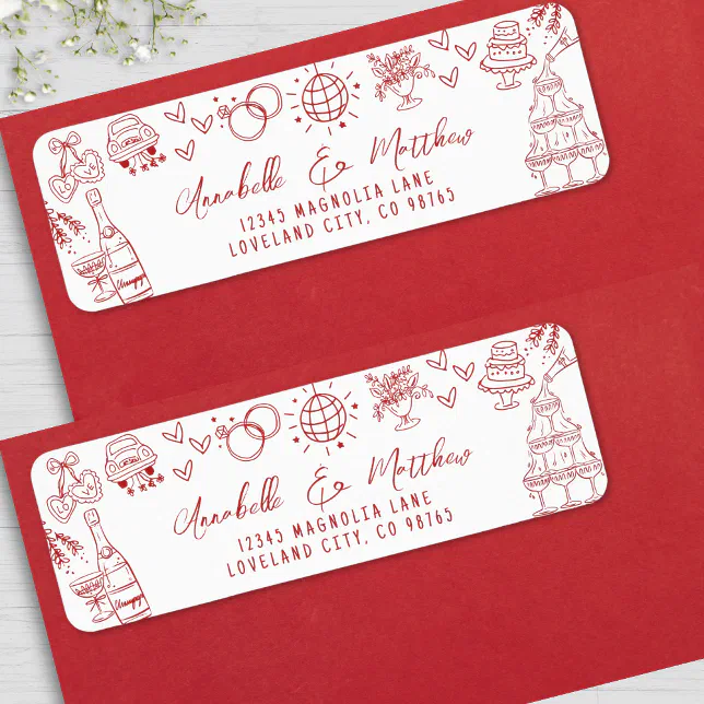Hand Drawn Whimsical Red Wedding Return Address Label | Zazzle