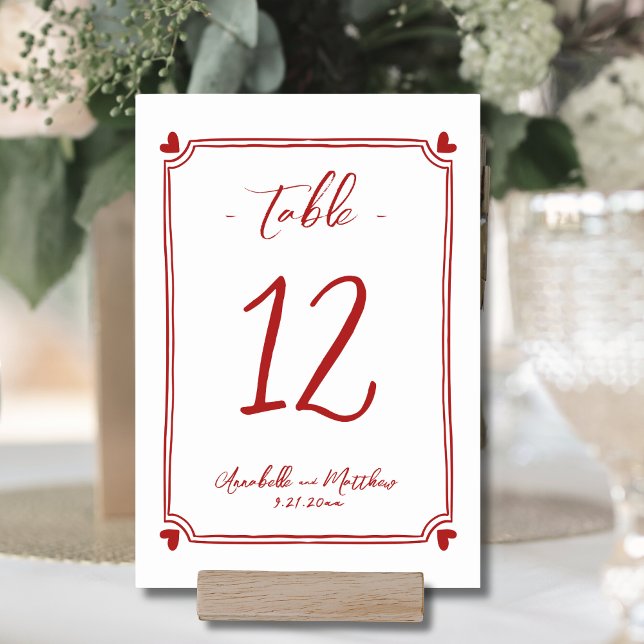 Hand Drawn Whimsical Red Wedding Table Number (Hand Drawn Whimsical Red Wedding Table Number )