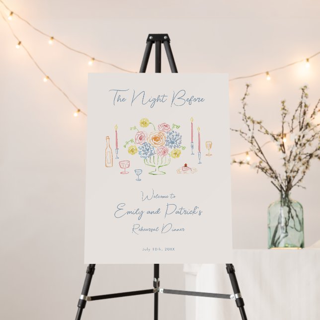Hand drawn Whimsical Rehearsal Dinner Welcome Sign (In Situ (Stand))