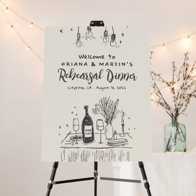 Hand Drawn Whimsical Rehearsal Dinner Welcome Sign (In Situ (Stand))