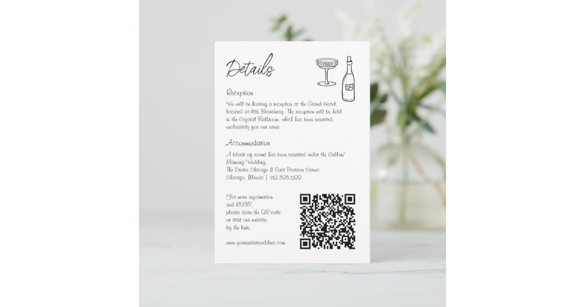 Retro Qr Code Hand drawn whimsical retro QR code wedding info Enclosure Card | Zazzle