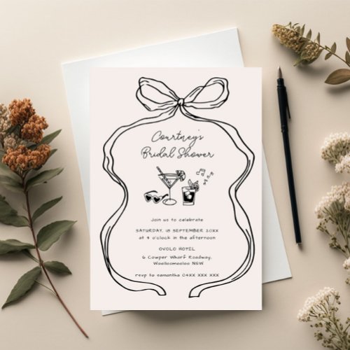 Hand Drawn Whimsical Ribbon Border Bridal Shower Invitation