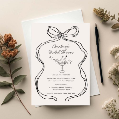 Hand Drawn Whimsical Ribbon Border Bridal Shower Invitation