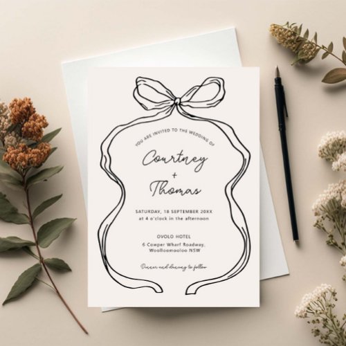 Hand Drawn Whimsical Ribbon Border Wedding Invitation