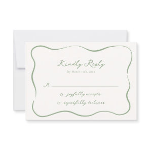 Hand drawn Whimsical Sage Green Wedding RSVP Card