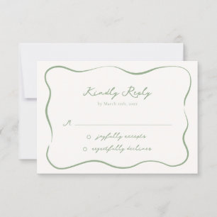 Hand drawn Whimsical Sage Green Wedding RSVP Card