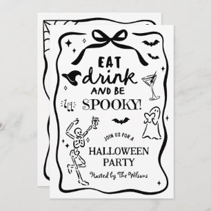 Hand Drawn Whimsical Skeleton Spooky Halloween Invitation