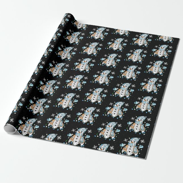 Hand drawn Whimsical Snowman Christmas   Wrapping Paper (Unrolled)