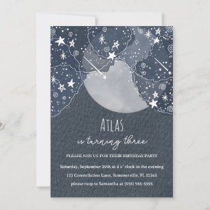 Hand Drawn Whimsical Stars and Moon Birthday Party Invitation