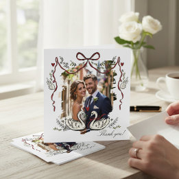 Hand Drawn  Whimsical Swans Photo Card Thank You