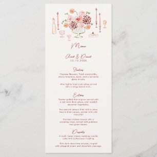 Hand Drawn Whimsical Tabletop Burgundy Wedding Menu