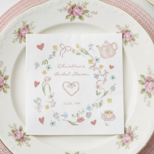 Hand Drawn Whimsical Tea Bridal Shower Napkins