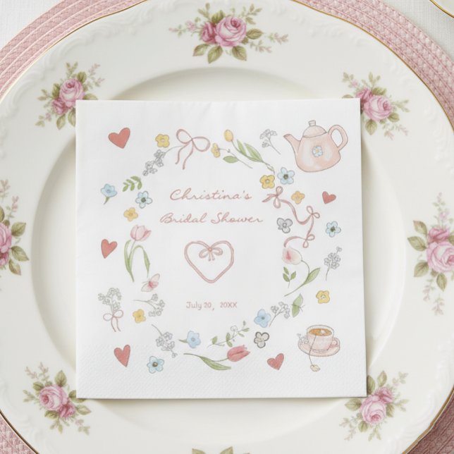 Hand Drawn Whimsical Tea Bridal Shower  Napkins (Creator Uploaded)