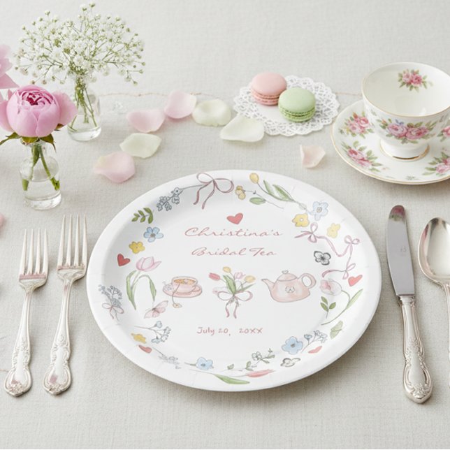 Hand Drawn Whimsical Tea Bridal Shower  Paper Plates (Creator Uploaded)