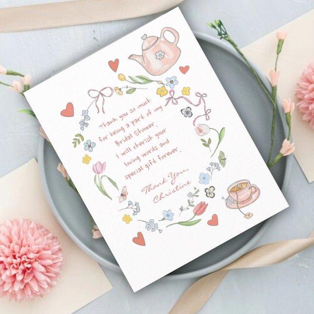 Hand Drawn Whimsical Tea Bridal Shower Thank You  Card (Creator Uploaded)