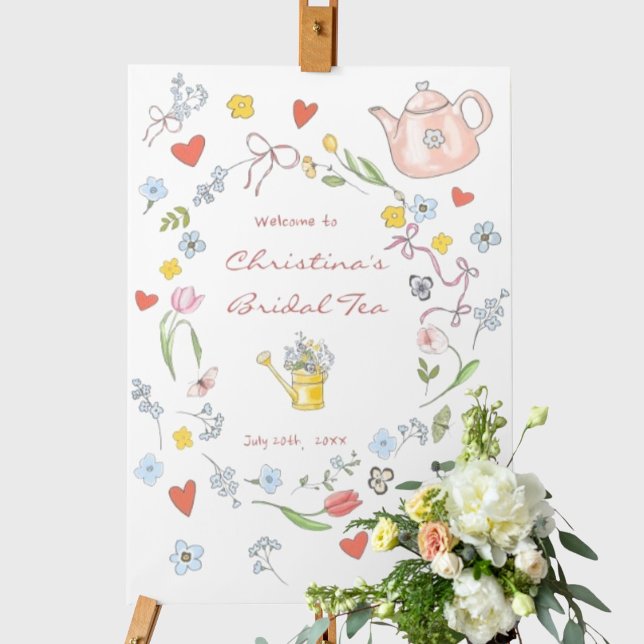 Hand Drawn Whimsical Tea Bridal Shower Welcome Foam Board (Creator Uploaded)