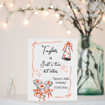 Hand Drawn Whimsical Vintage 30th birthday Martini