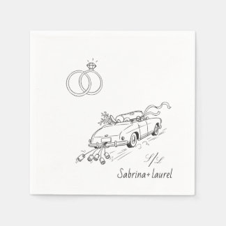Hand drawn whimsical vintage car wedding napkins