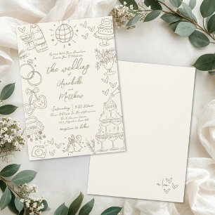 Hand Drawn Whimsical Vintage Wedding Invitation